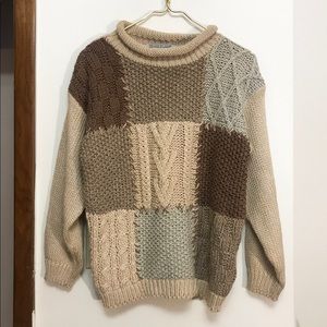 Vintage Patchwork Mock Neck Sweater